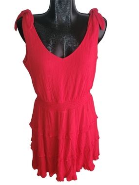 City Triangles Tie-Shoulder Detail Red Tiered Summer Midi Dress Size XXL